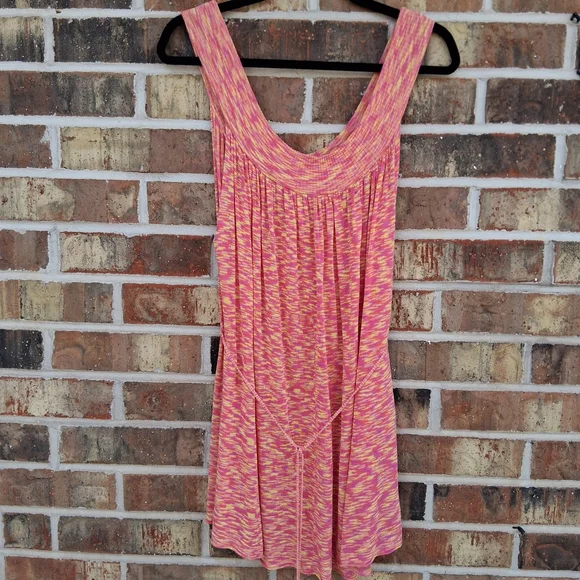 Free People Space Dye Tunic Dress Top Pink Yellow Sz.L Boho FP Spring Beach - Picture 2 of 13